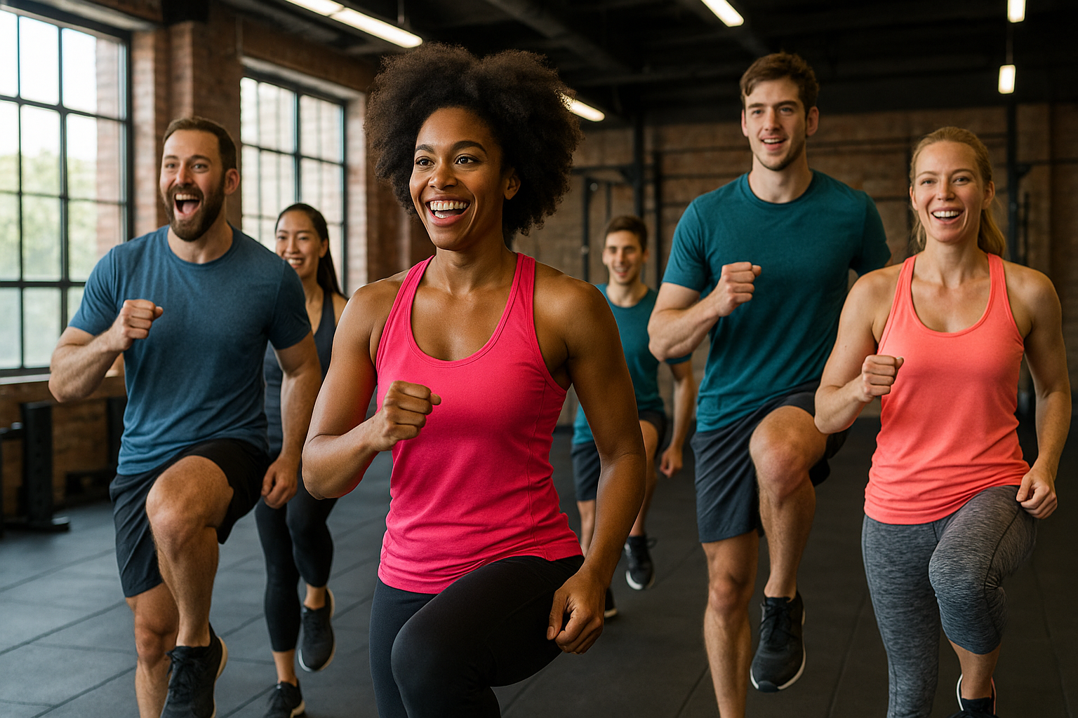 Energetic group fitness class in session